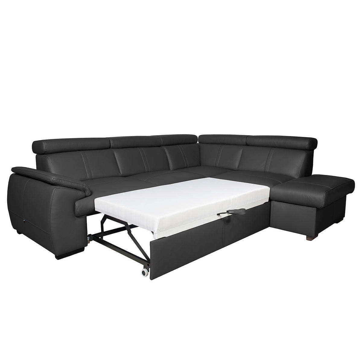 ECKSOFA Schwarz Echtleder  - Wengefarben/Schwarz, Design, Leder/Holz (265/211cm) - Livetastic