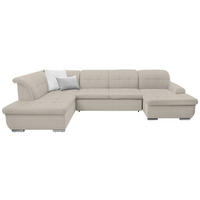 WOHNLANDSCHAFT in Flachgewebe Creme  - Silberfarben/Creme, Design, Textil/Metall (208/342/145cm) - Cantus