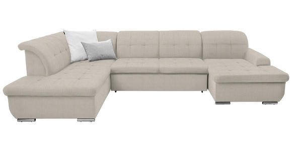 WOHNLANDSCHAFT in Flachgewebe Creme - Silberfarben/Creme, Design, Textil/Metall (208/342/145cm) - Cantus