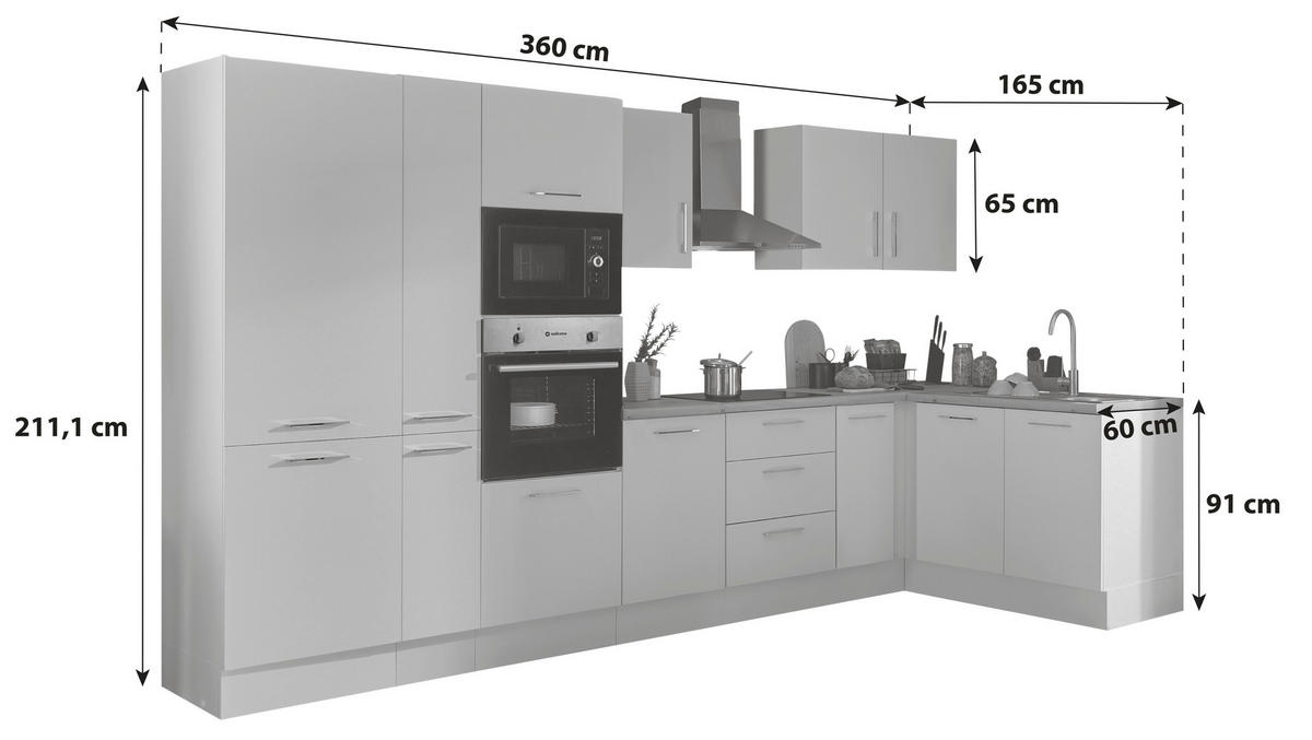 ECKKÜCHE 360/165 cm  in Weiß, Eiche Artisan  - Chromfarben/Weiß, Basics, Holzwerkstoff/Metall (360/165cm) - MID.YOU