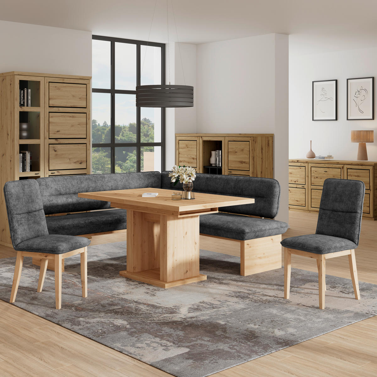 ECKBANK 170/212 cm Webstoff Anthrazit Eiche Sperrholz   - Eichefarben/Anthrazit, KONVENTIONELL, Holz/Textil (170/212cm) - James Wood