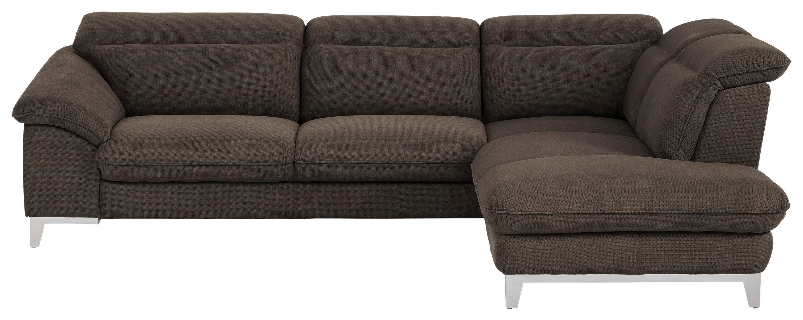 ECKSOFA Dunkelbraun Chenille  - Chromfarben/Dunkelbraun, Design, Textil/Metall (293/232cm) - Livetastic