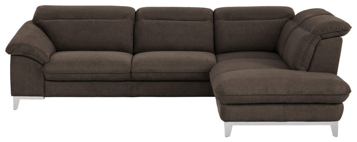 ECKSOFA in Chenille Dunkelbraun  - Chromfarben/Dunkelbraun, Design, Textil/Metall (293/232cm) - Livetastic