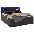 BOXSPRINGBETT 160/200 cm,  in Anthrazit, Matratze, Beleuchtung, Bettkasten, Topper, H3 = fest  - Anthrazit/Schwarz, Design, Holz/Textil (160/200cm) - Xora