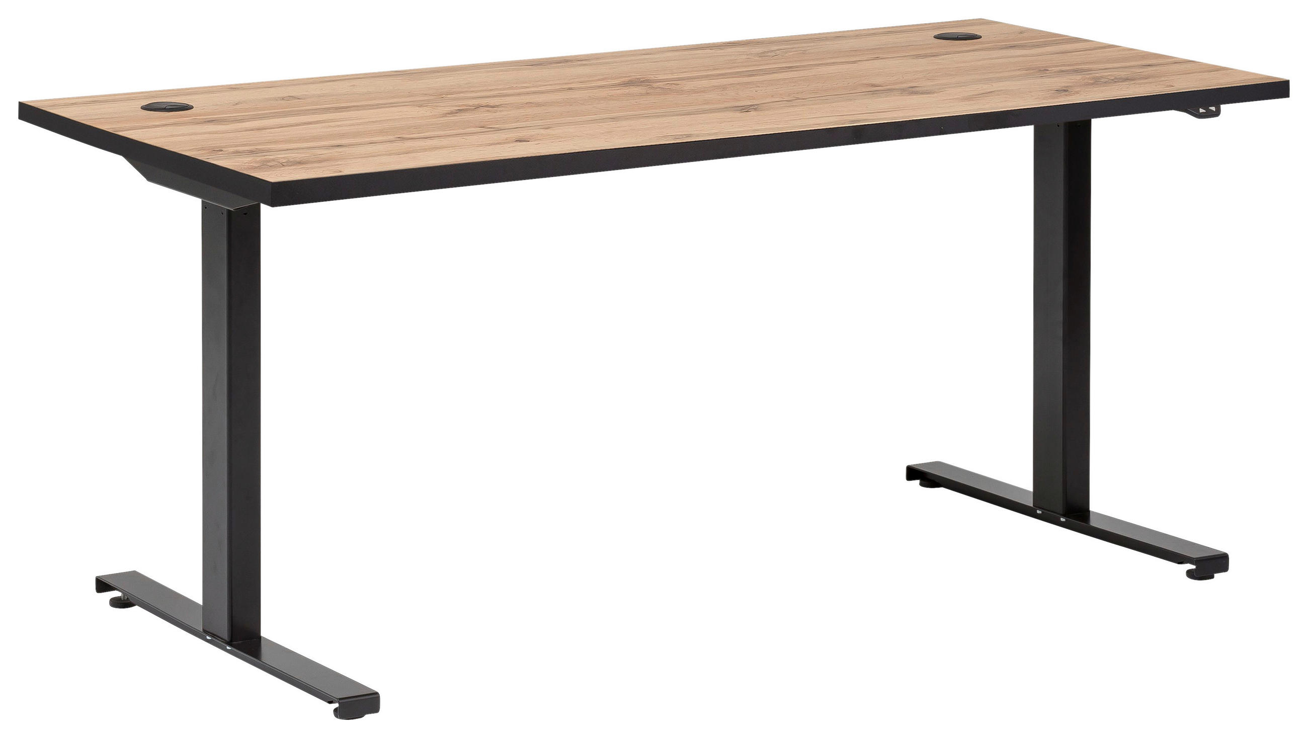 SCHREIBTISCH höhenverstellbar, Kabeldurchlass  - Eichefarben/Schwarz, KONVENTIONELL, Holzwerkstoff/Metall (160/70,5-117/75cm) - MID.YOU