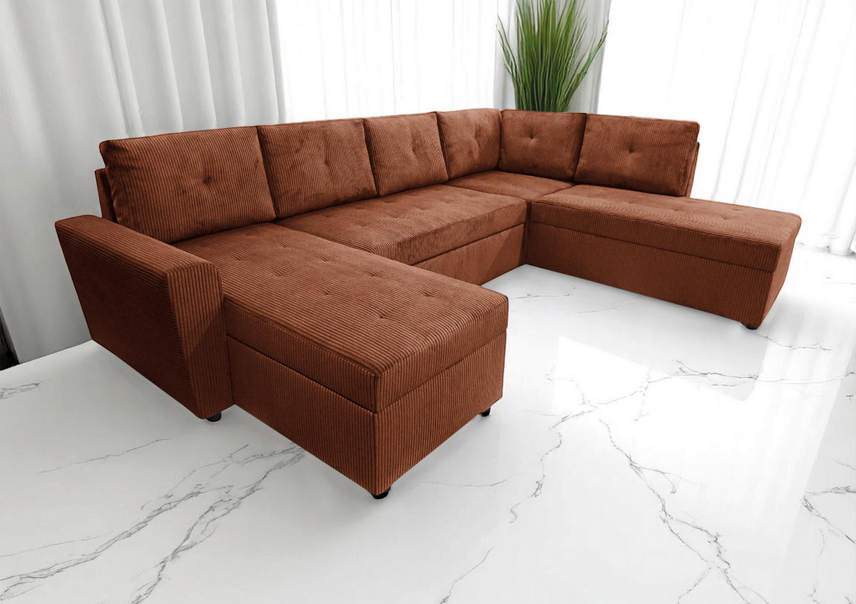 WOHNLANDSCHAFT TERMOLI Rostfarben Cord  - Rostfarben/Schwarz, Design, Kunststoff/Textil (155/300/212cm) - MID.YOU