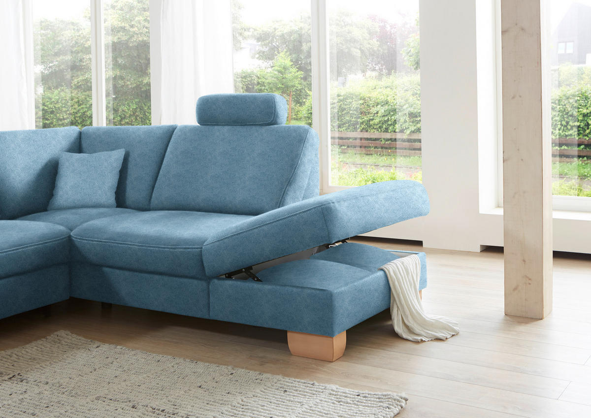 ECKSOFA in Mikrofaser Hellblau  - Wildeiche/Beige, Natur, Holz/Textil (286/236cm) - Voleo