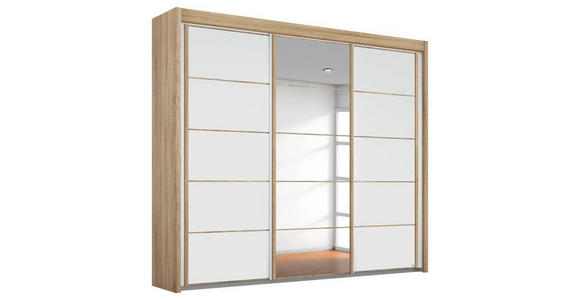 SCHWEBETÜRENSCHRANK 250/223/65 cm 3-türig  - Eichefarben/Weiß, Basics, Glas/Holzwerkstoff (250/223/65cm) - Cantus