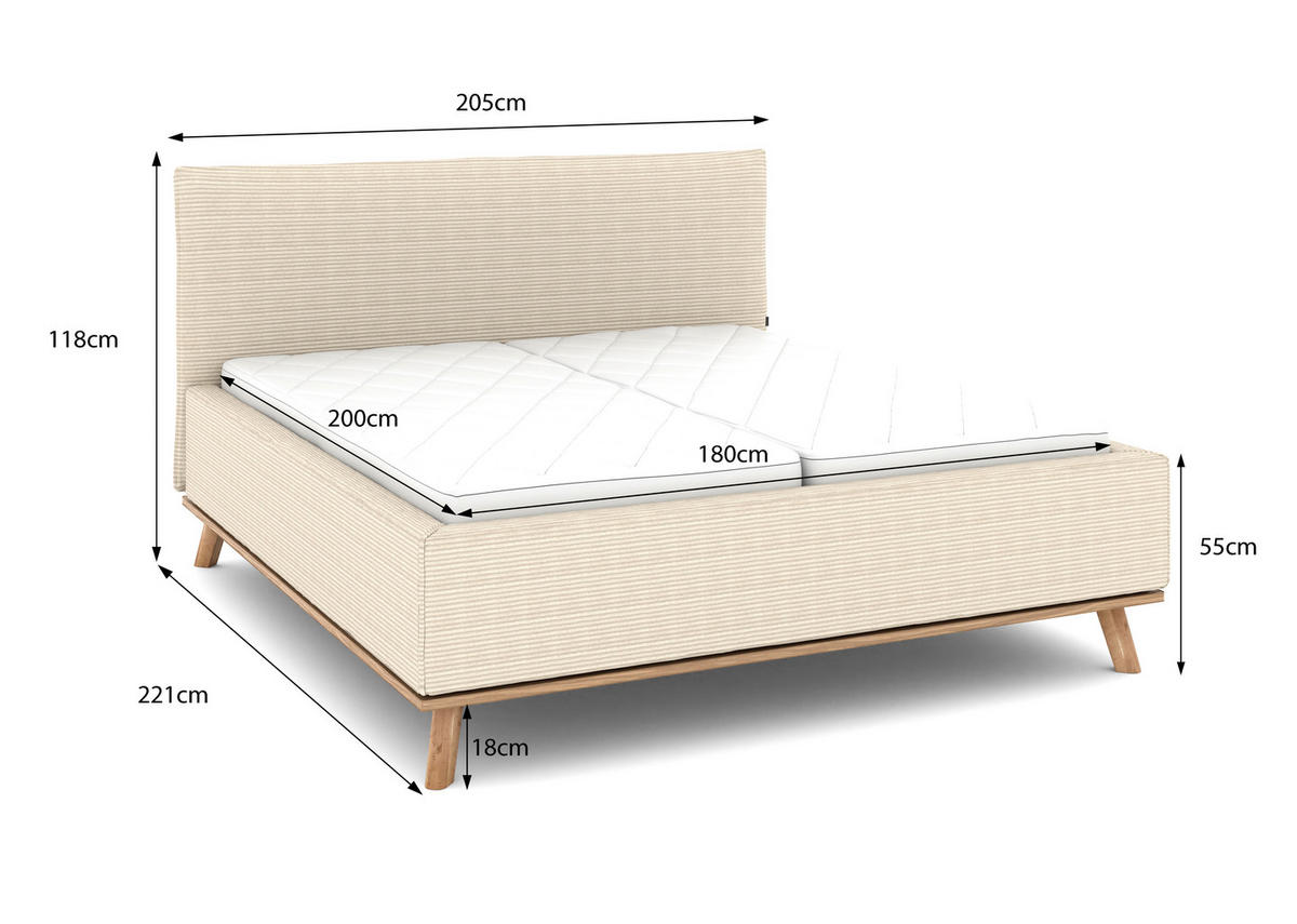 POLSTERBETT Matratze, Lattenrost, Bettkasten 180/200 cm  in Beige  - Eichefarben/Beige, Design, Holz/Textil (180/200cm) - Musterring
