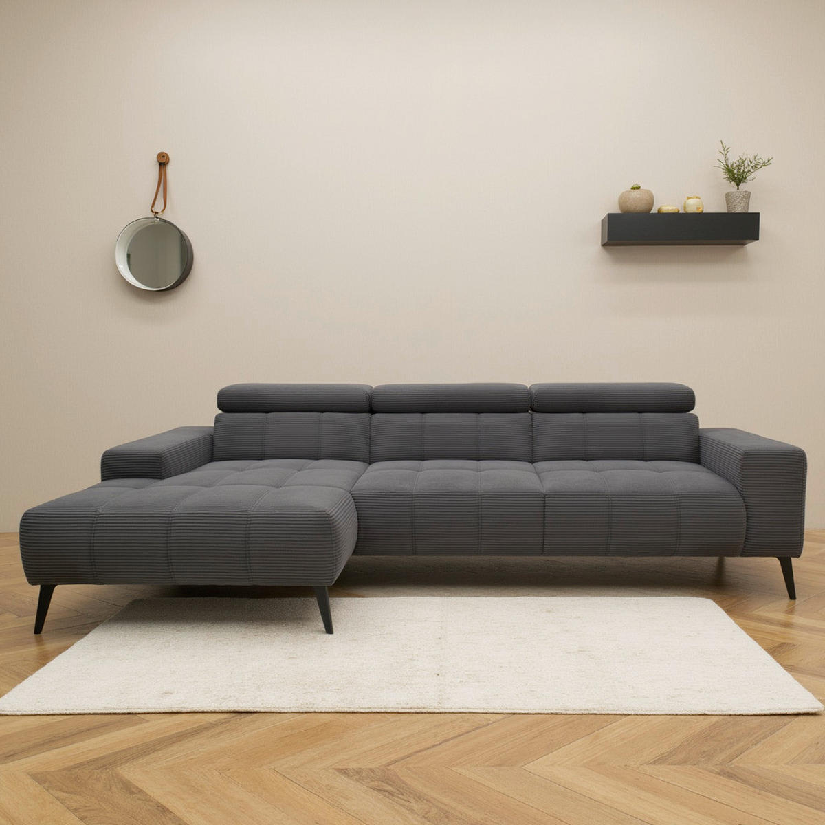 ECKSOFA TRENTO Grau Mikrofaser  - Dunkelgrau/Schwarz, MODERN, Textil/Metall (287/175cm) - MID.YOU