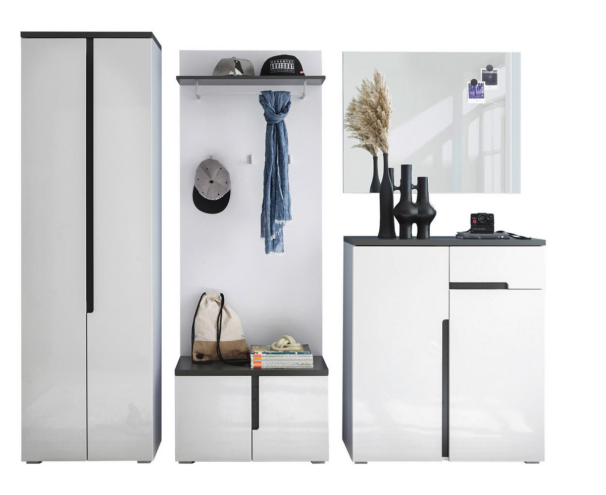 GARDEROBENSCHRANK  in 60/197/38 cm  - Weiß Hochglanz/Anthrazit, Design, Holzwerkstoff/Kunststoff (60/197/38cm) - MID.YOU