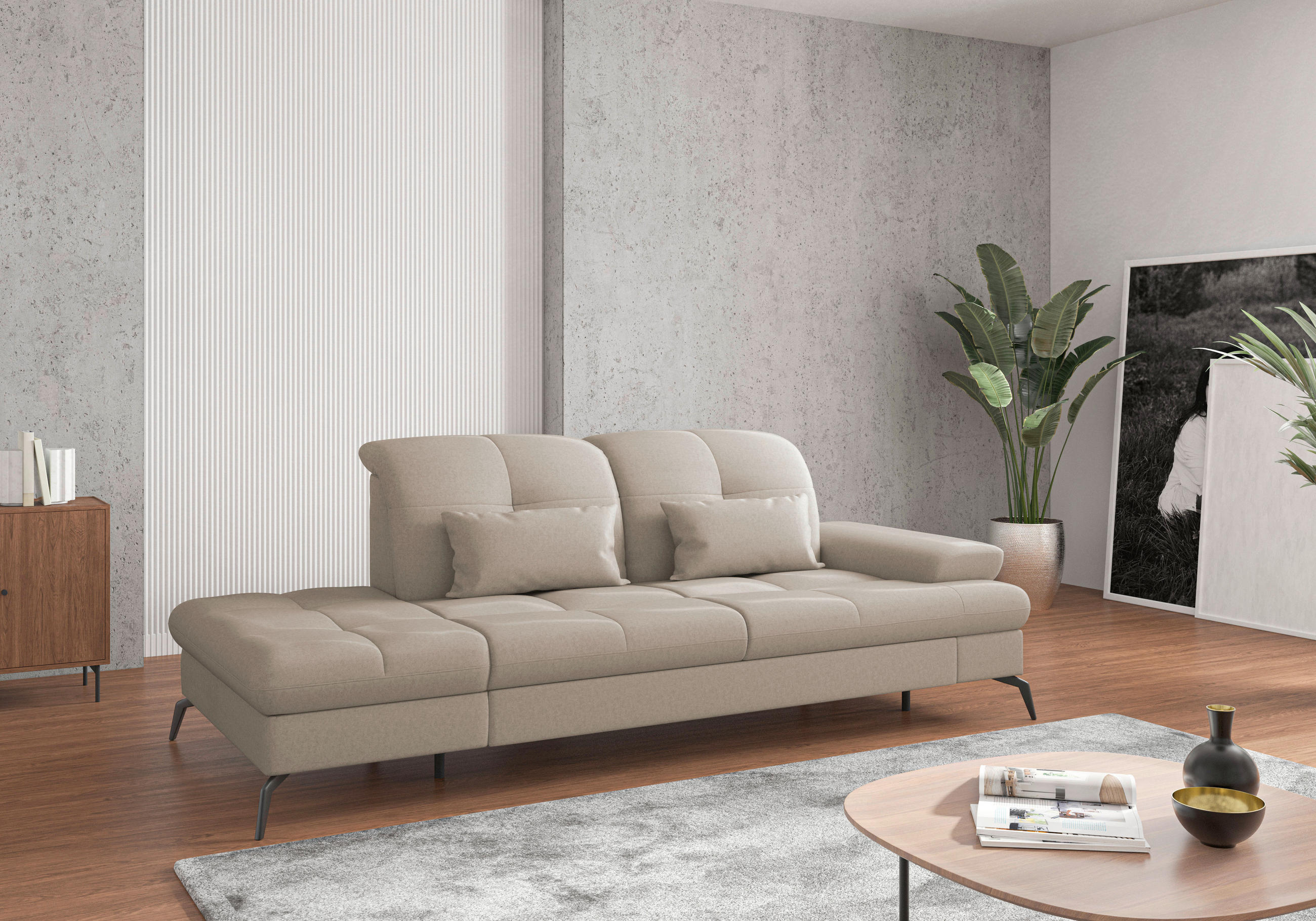 RÉCAMIERE Taupe Flachgewebe  - Taupe/Schwarz, KONVENTIONELL, Textil/Metall (231/90/122cm) - Sit & More