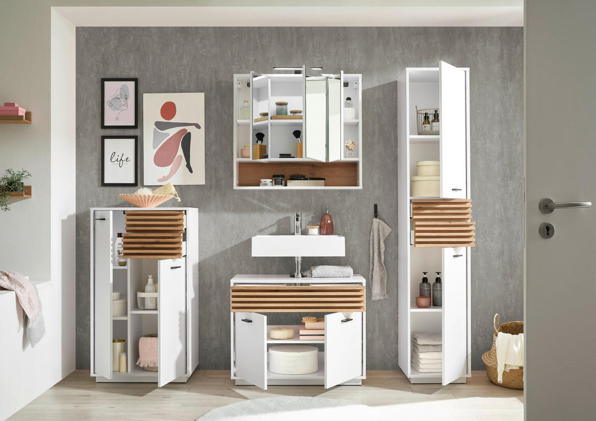 SPIEGELSCHRANK 80/72/21 cm  - Eichefarben/Weiß, KONVENTIONELL, Glas/Holzwerkstoff (80/72/21cm) - home24