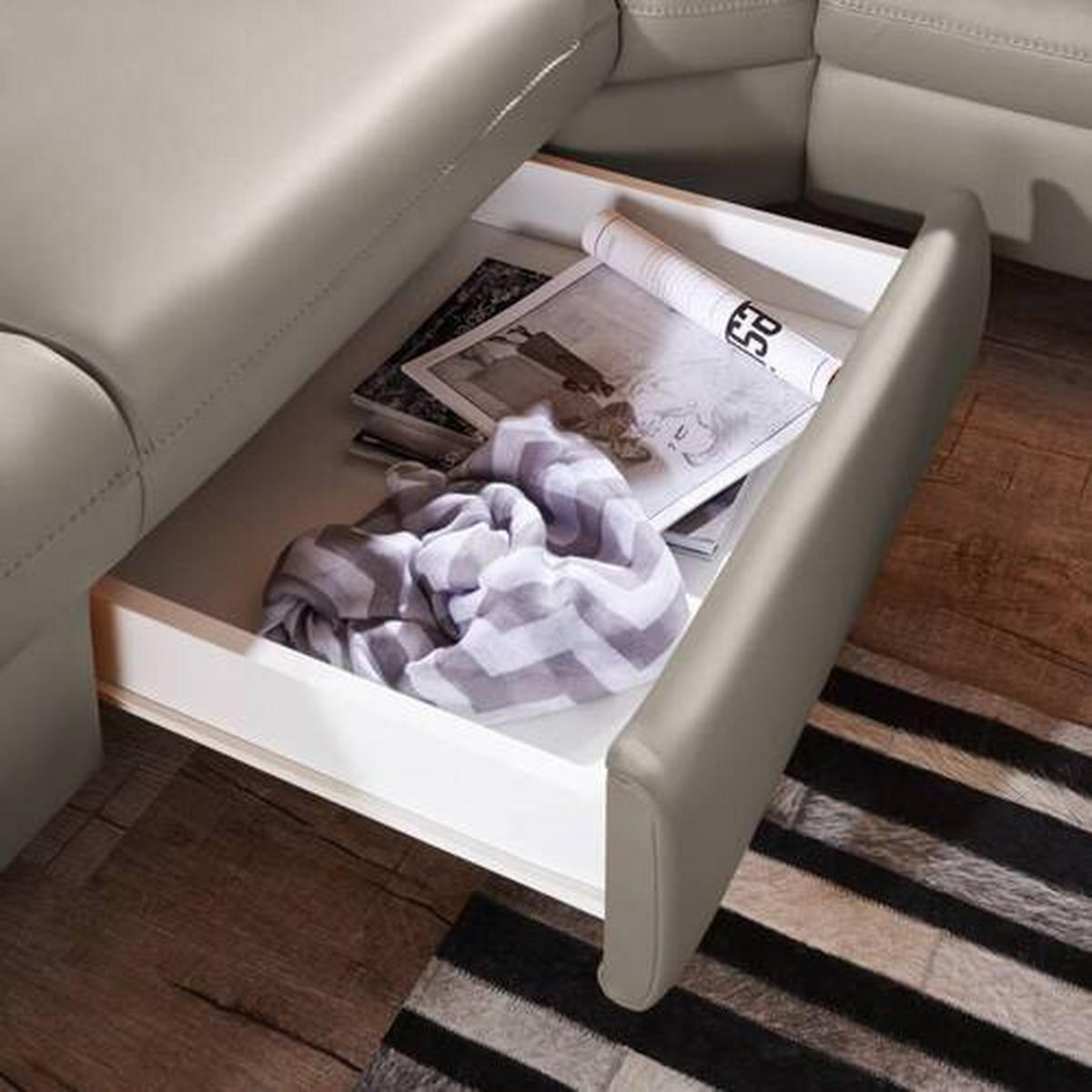 ECKSOFA in Echtleder Graubraun  - Graubraun/Alufarben, Design, Leder/Metall (239/271cm) - Cantus