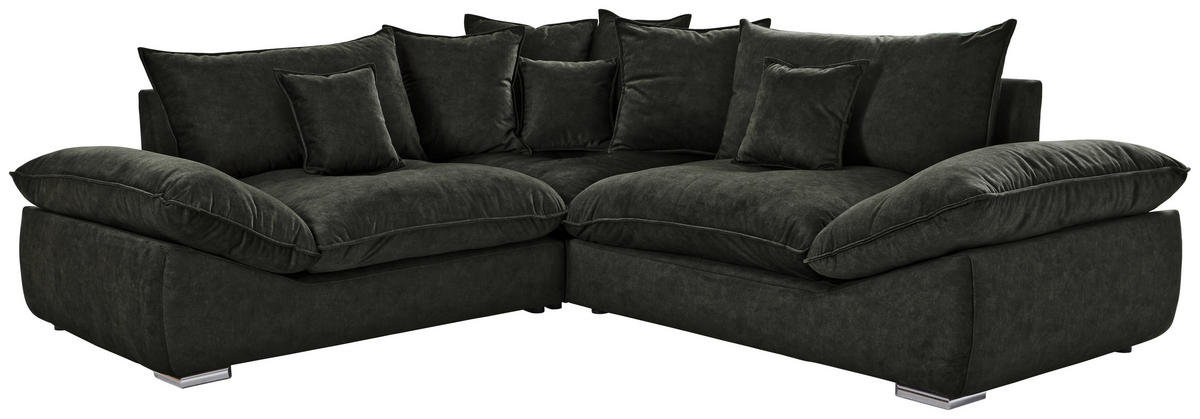 ECKSOFA in Velours Dunkelgrün  247/247 cm  - Chromfarben/Dunkelgrün, KONVENTIONELL, Kunststoff/Textil (247/247cm) - Carryhome