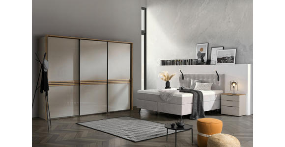 SCHWEBETÜRENSCHRANK in Sandfarben, Eiche Artisan - Sandfarben/Graphitfarben, Design, Glas/Holzwerkstoff (280/222/68cm) - Moderano
