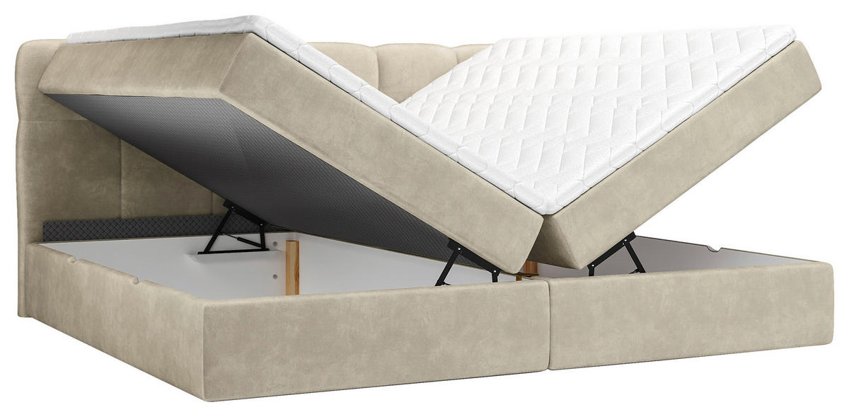 BOXBETT 240/200 cm,  in Hellbraun, Matratze, Bettkasten, Topper, H3 = fest  - Hellbraun/Schwarz, KONVENTIONELL, Kunststoff/Textil (240/200cm) - Chameo