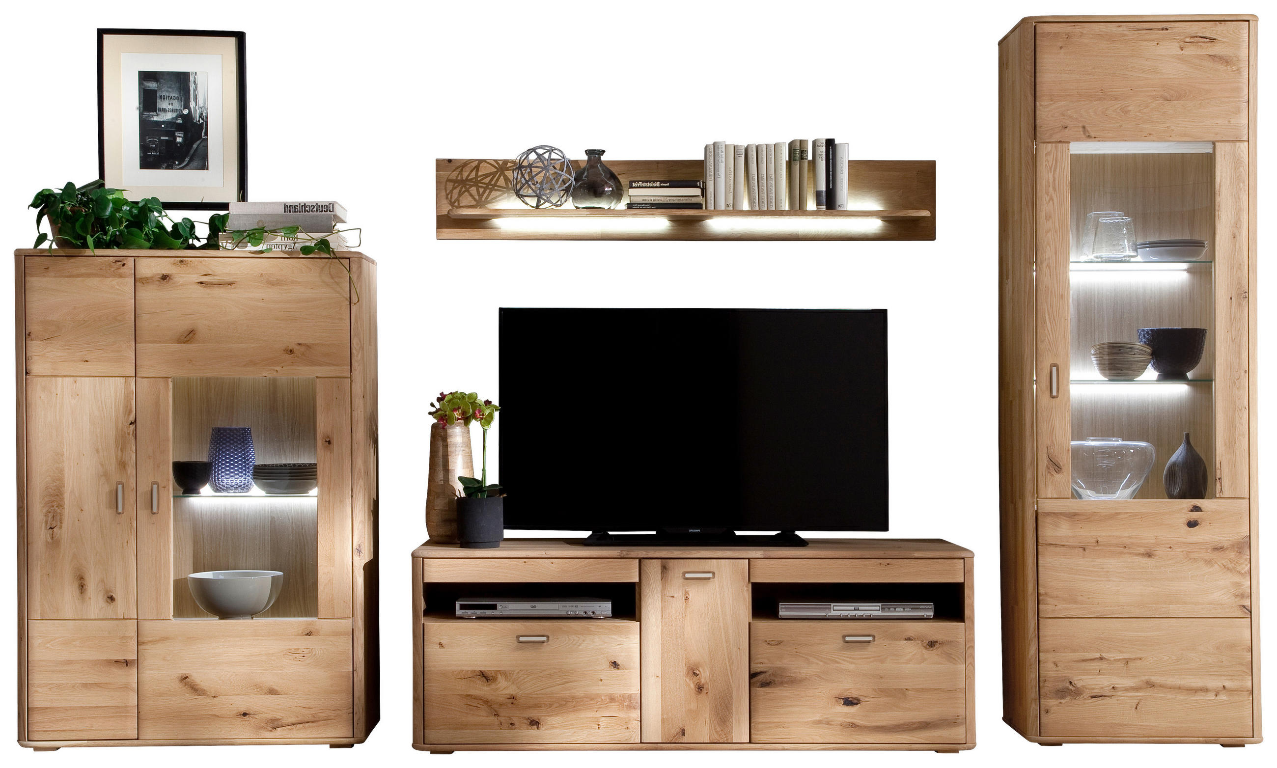WOHNWAND  in Eichefarben  339/208/50 cm  - Eichefarben/Silberfarben, Design, Glas/Holz (339/208/50cm) - Livetastic