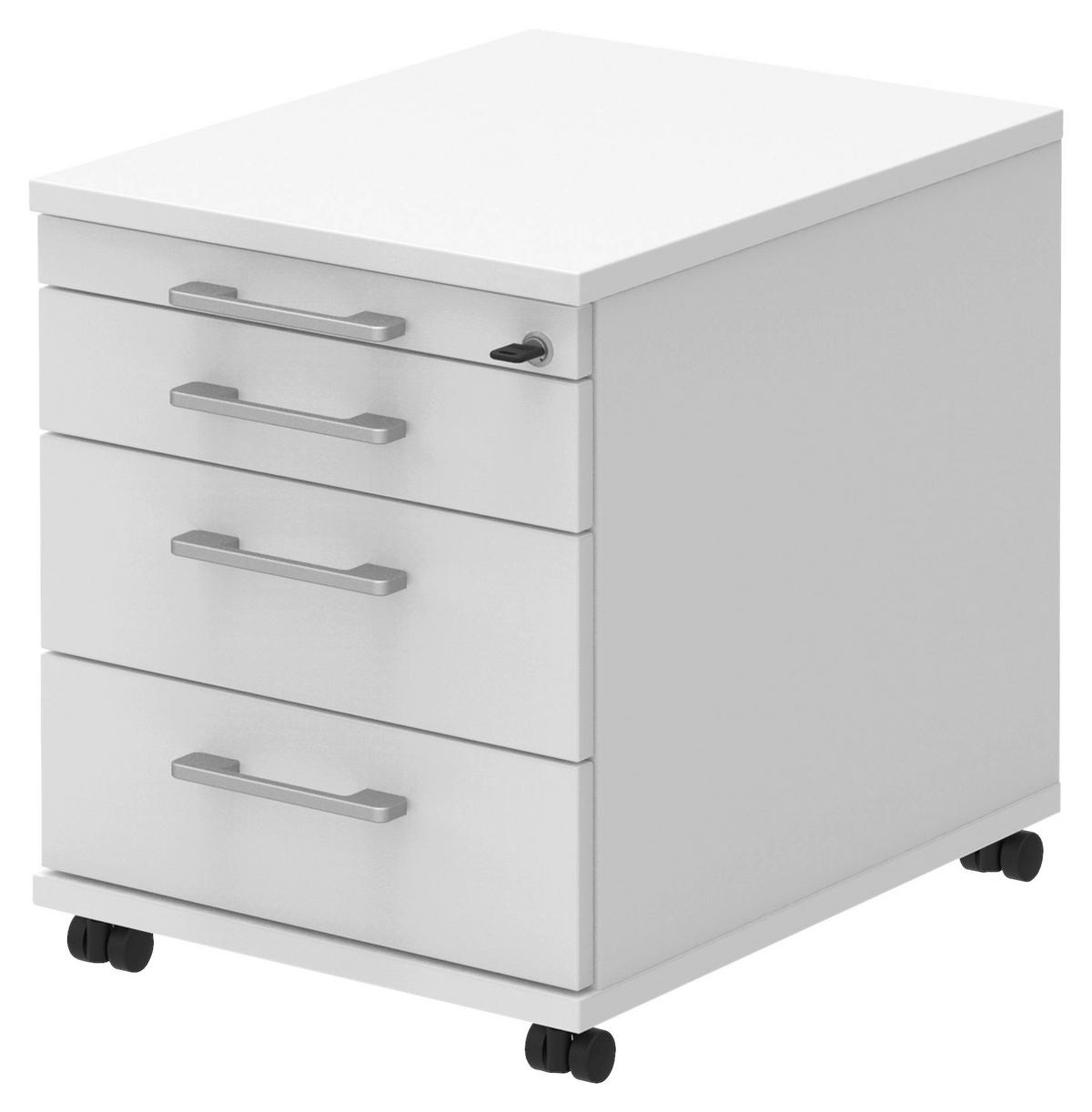 ROLLCONTAINER 42,7/54,4/60 cm  - Weiss/Alufarben, Konventionell, Holzwerkstoff/Metall (42,7/54,4/60cm) - Moderano