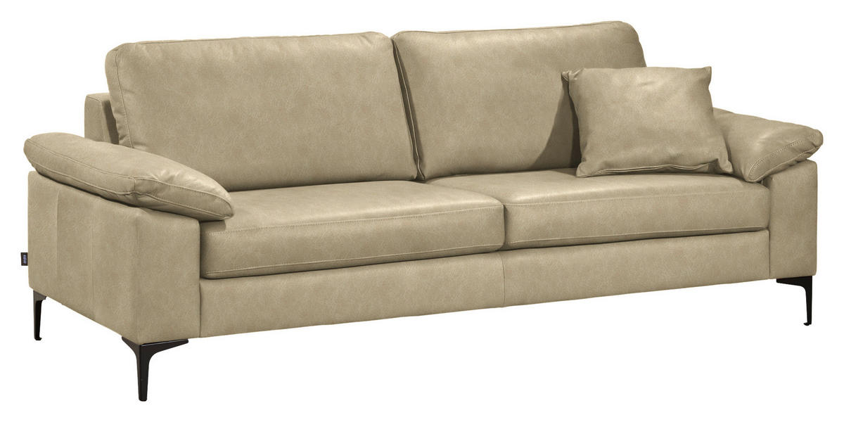 3-SITZER-SOFA  in Echtleder Beige   - Beige/Schwarz, Design, Leder/Metall (224/86/97cm) - Schöner Wohnen
