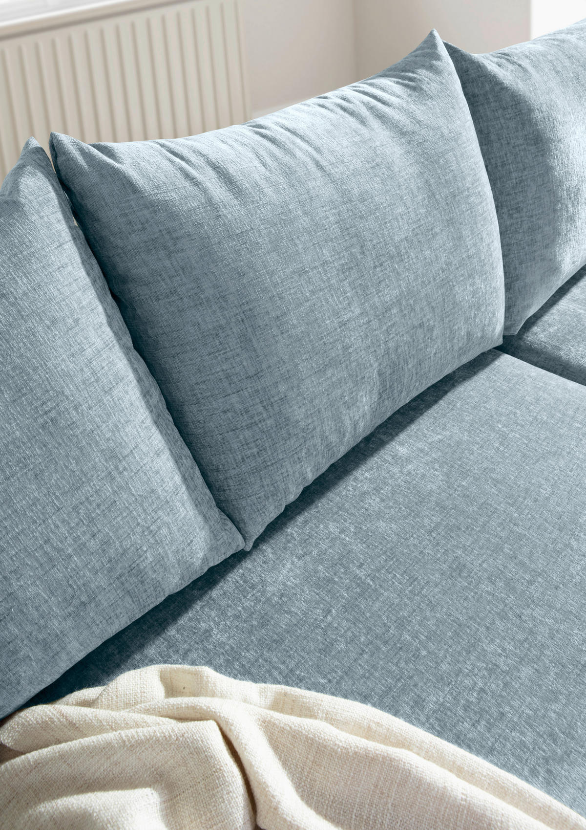 ECKSOFA Blau Flachgewebe  - Blau/Buchefarben, KONVENTIONELL, Holz/Textil (230/144cm) - Carryhome