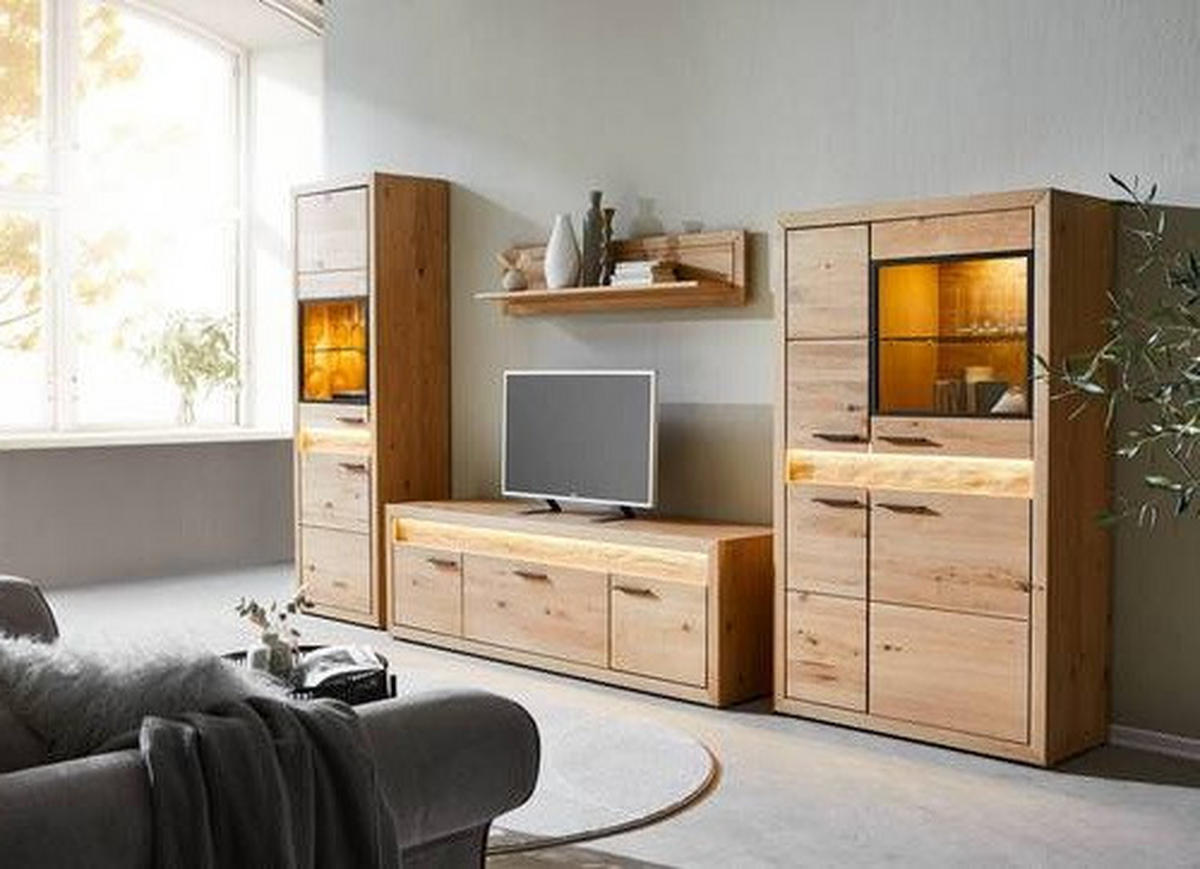 WOHNWAND  in Eichefarben  359/198/49 cm  - Eichefarben/Schwarz, KONVENTIONELL, Glas/Holz (359/198/49cm) - Cantus