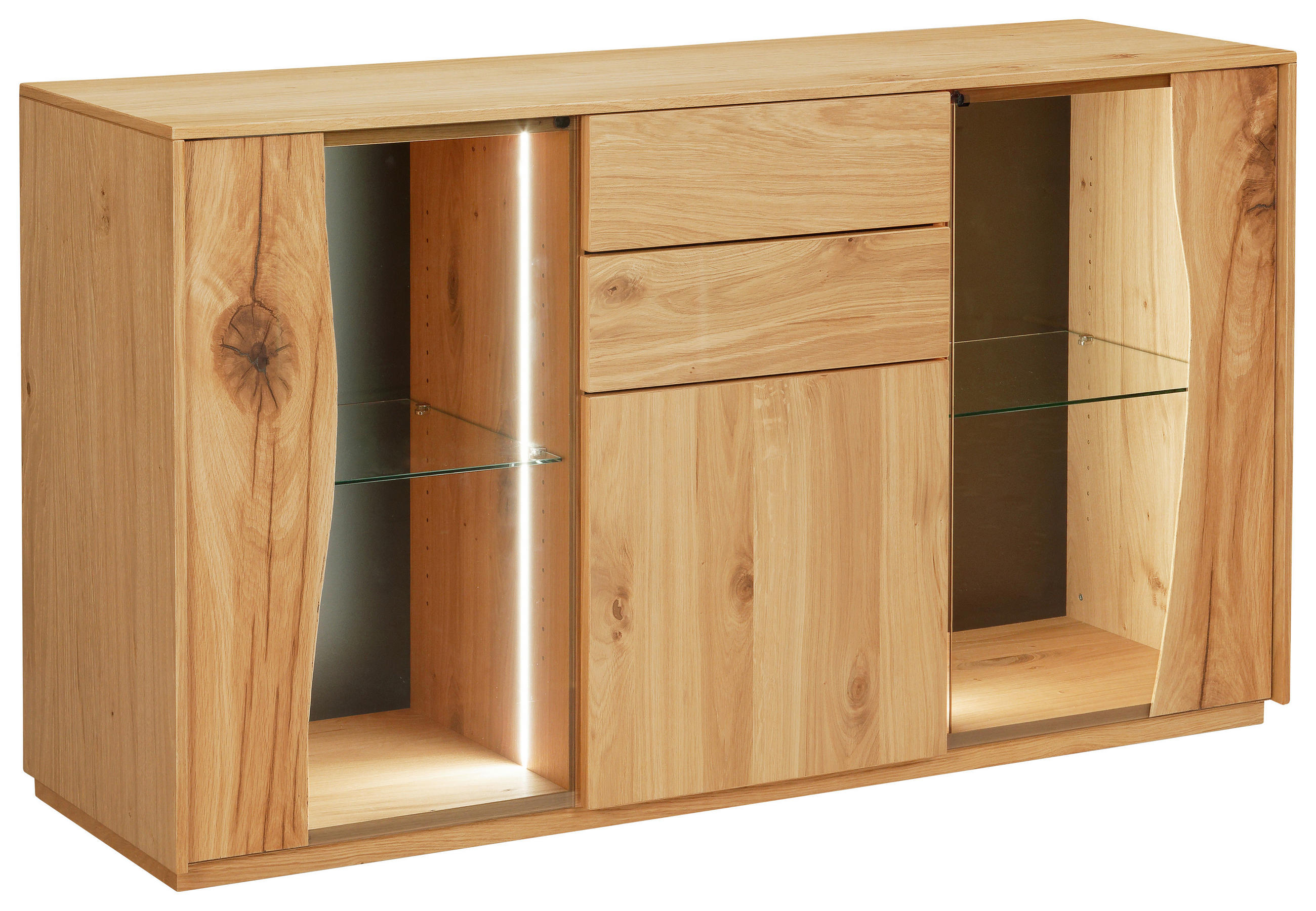 SIDEBOARD 137,7/79,3/43,8 cm  - Wildeiche/Grau, MODERN, Glas/Holz (137,7/79,3/43,8cm) - Moderano