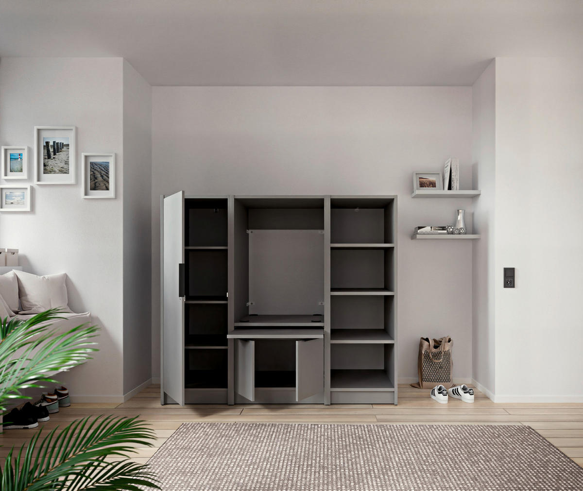 MEHRZWECKSCHRANK 50/150/68 cm  - Schwarz/Grau, Basics, Holzwerkstoff/Kunststoff (50/150/68cm) - MID.YOU