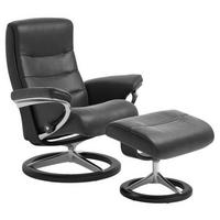 RELAXSESSELSET NORDIC Echtleder Relaxfunktion, Hocker    - Schwarz/Alufarben, Natur, Leder/Holz (84/102/76cm) - Stressless