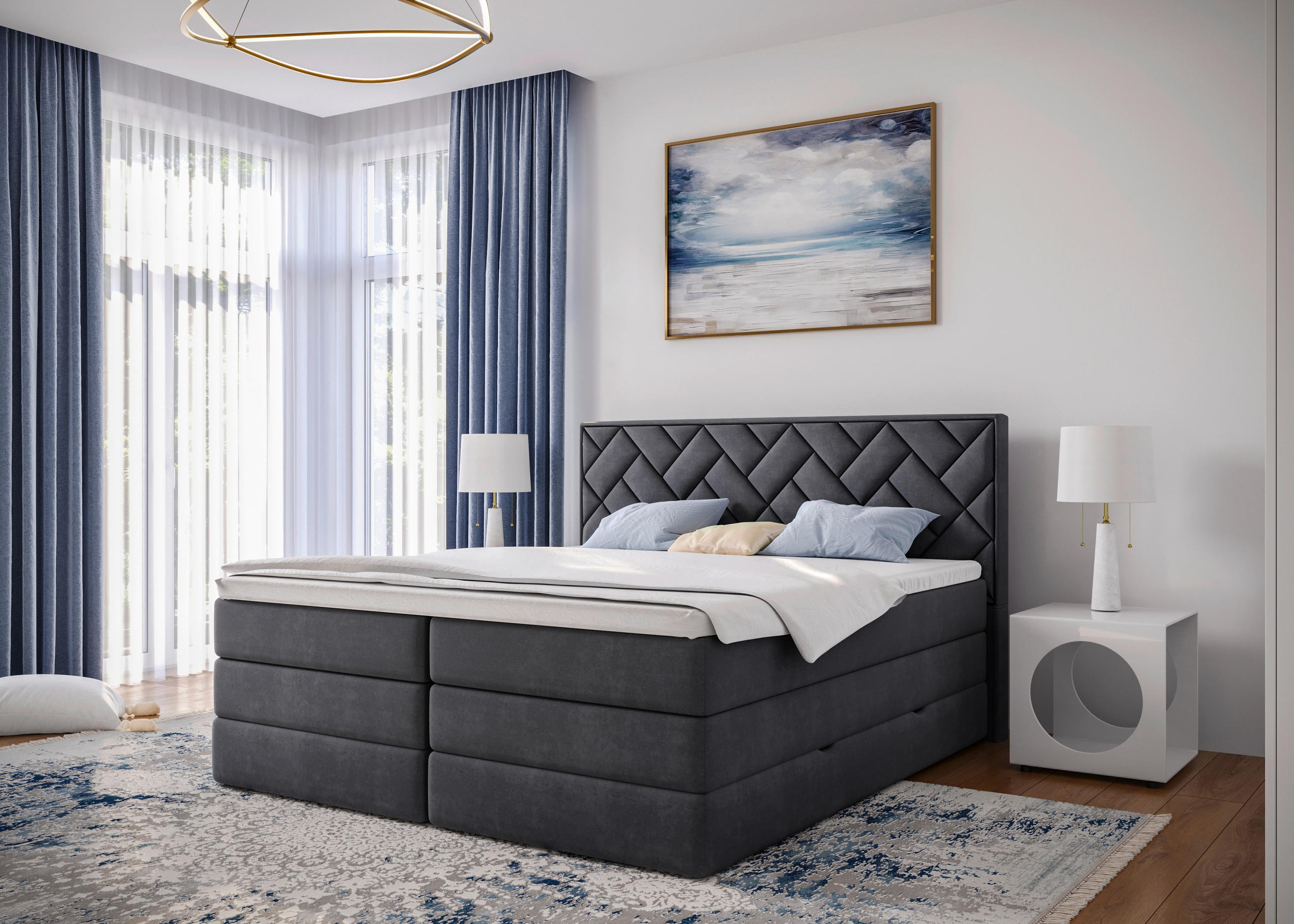 KONTINENTALSÄNG 140/200 cm  i antracit  - svart/antracit, Modern, trämaterial/textil (140/200cm) - MID.YOU