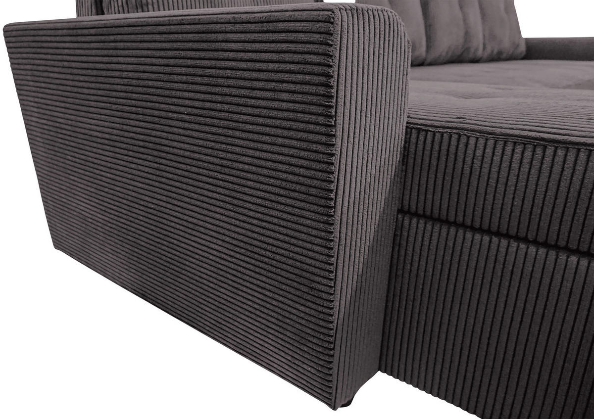 WOHNLANDSCHAFT TERMOLI Graubraun Cord  - Graubraun/Schwarz, Design, Kunststoff/Textil (155/296/155cm) - MID.YOU