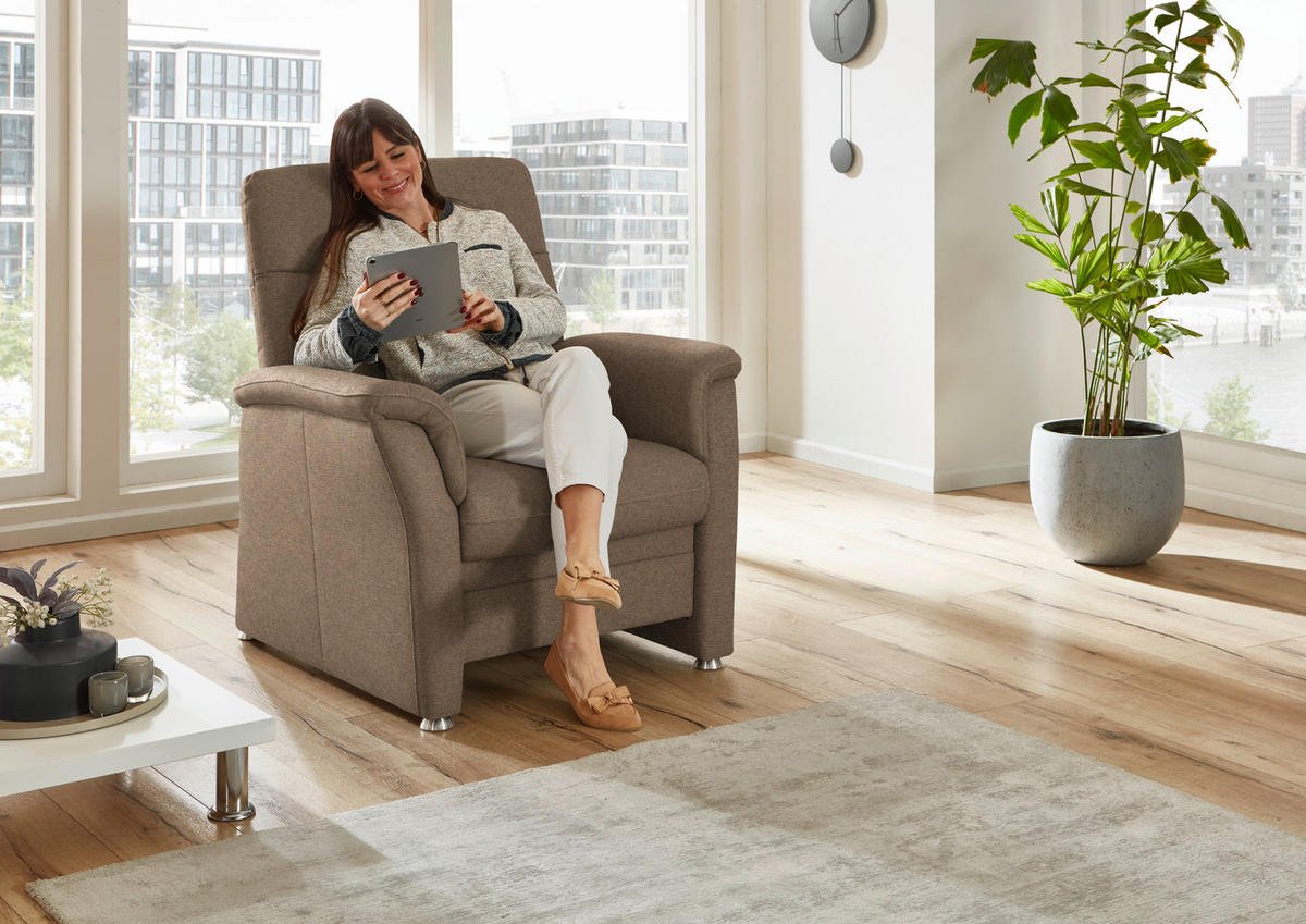 SESSEL Flachgewebe Hellbraun  - Hellbraun/Alufarben, Konventionell, Textil/Metall (90/100/89cm) - Beldomo Comfort