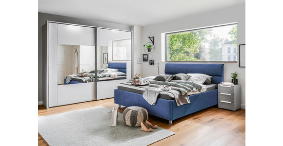 POLSTERBETT 120/200 cm in Dunkelblau - Birkefarben/Silberfarben, KONVENTIONELL, Holz/Textil (120/200cm) - Esposa