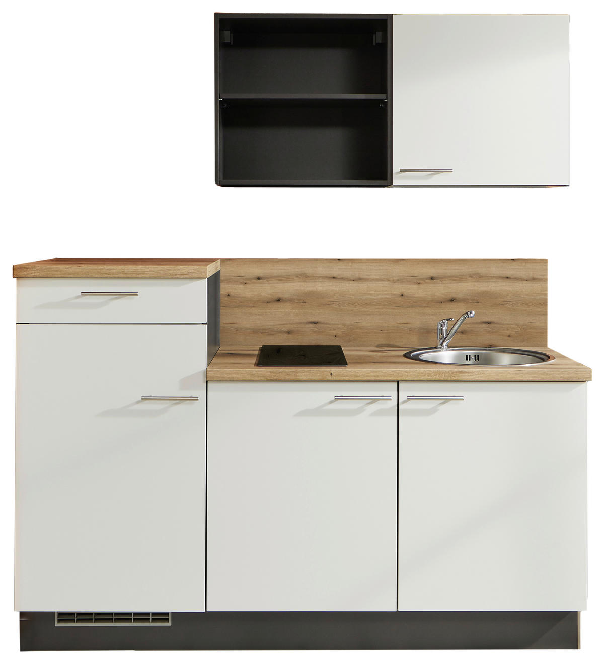 KÜCHENLEERBLOCK 180 cm   in Graphitfarben, Weiß, Eichefarben  - Edelstahlfarben/Eichefarben, Design, Holzwerkstoff/Metall (180cm) - Pino