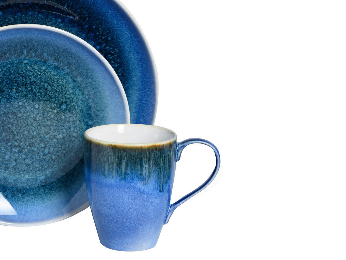 KOMBISERVICE Blau, Weiß Caldera blau 16-teilig 4 Personen  - Blau/Weiß, Basics, Keramik - Creatable