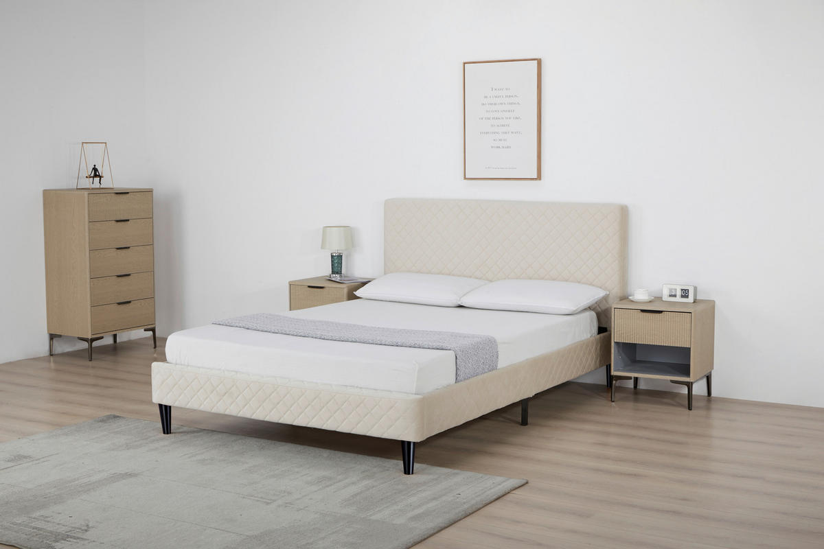 POLSTERBETT 140/200 cm,  in Beige, Lattenrost,  - Beige/Schwarz, Design, Holz/Kunststoff (140/200cm) - Boxxx