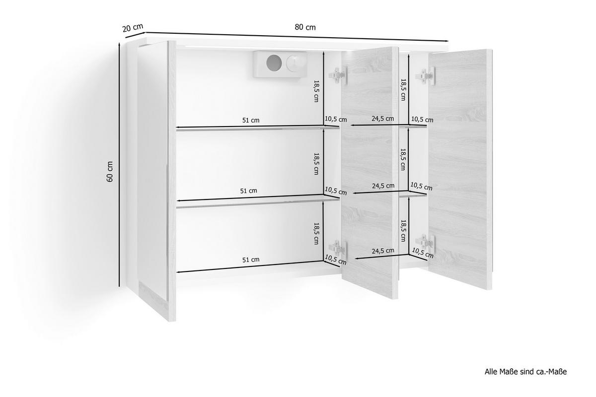 SPIEGELSCHRANK 80/60/20 cm  - Weiß, MODERN, Glas/Holzwerkstoff (80/60/20cm) - MID.YOU