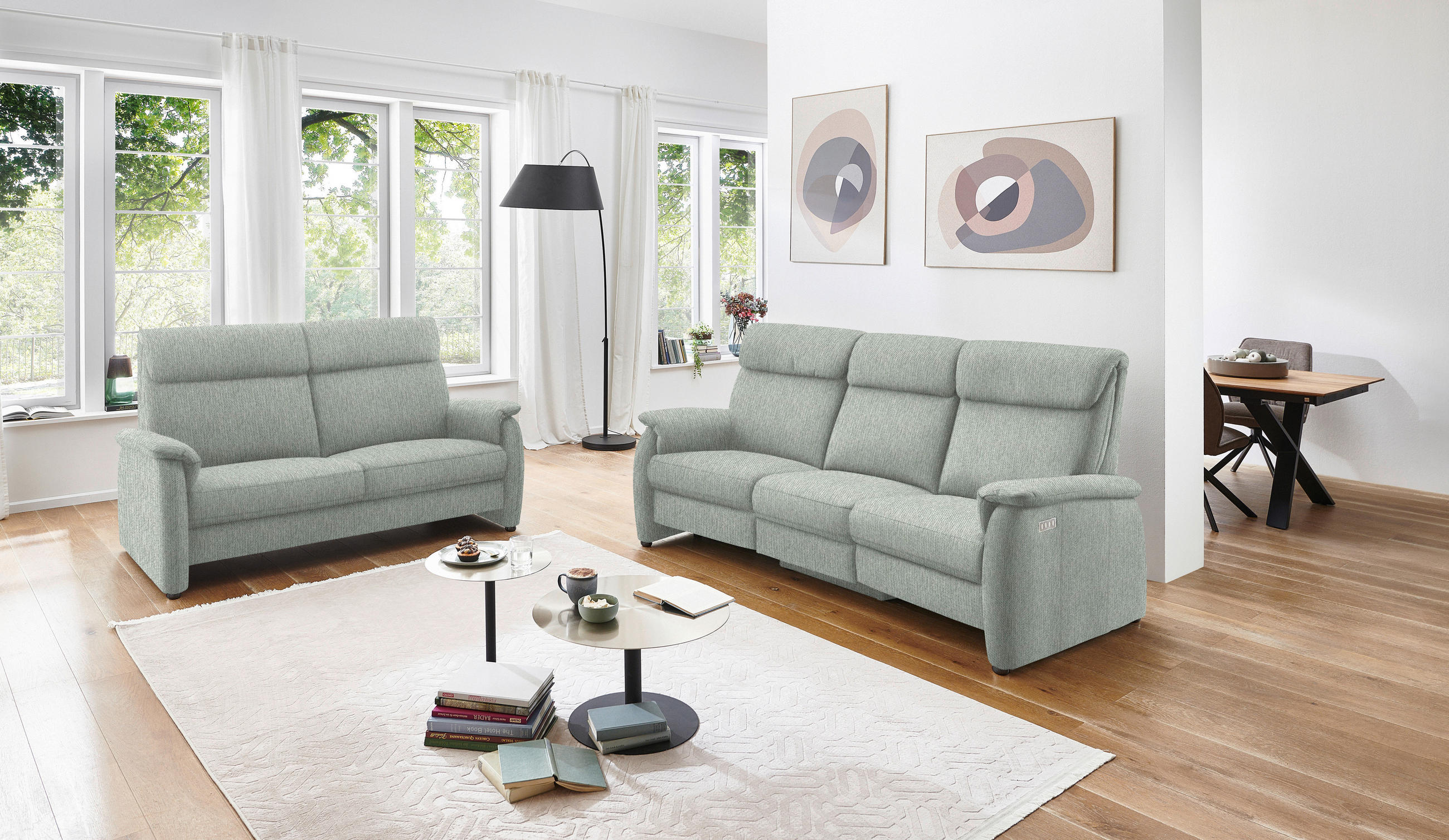 TRAPEZSOFA in Flachgewebe Hellgrau  - Hellgrau/Schwarz, KONVENTIONELL, Textil/Metall (219/107/97cm) - Pure Home Comfort