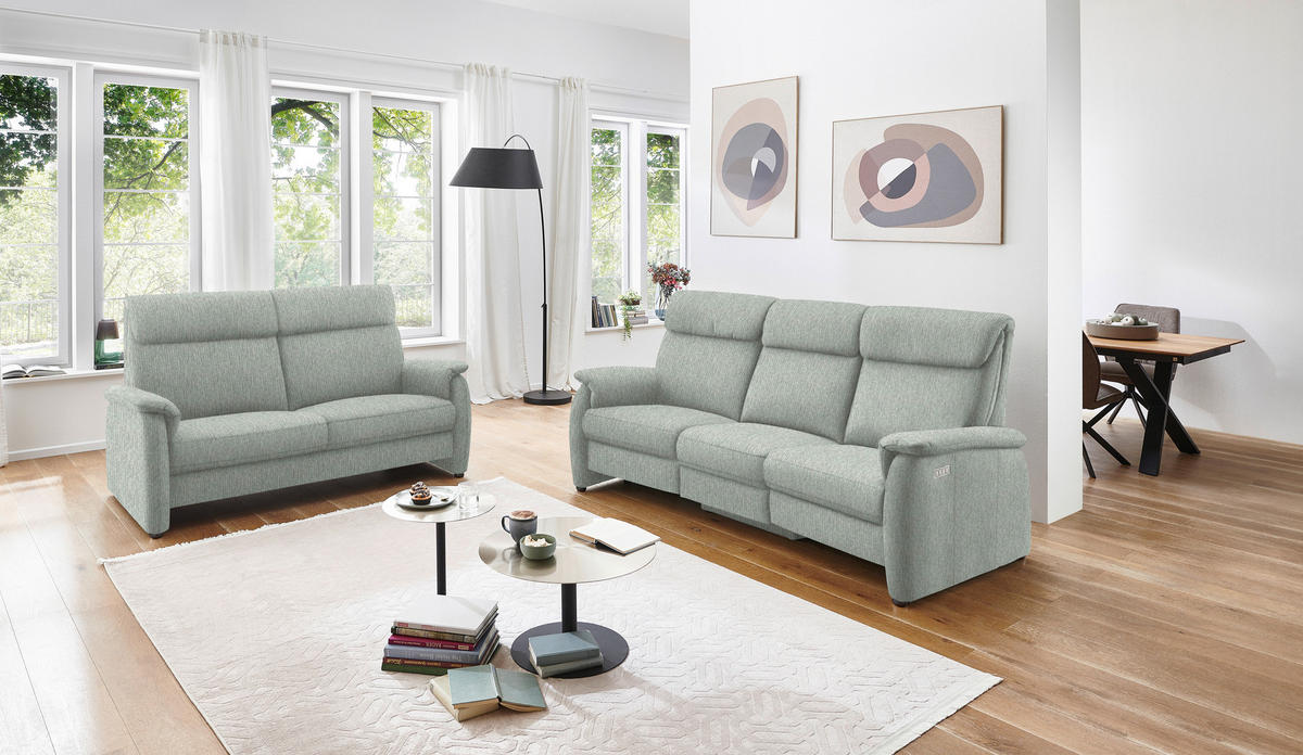 TRAPEZSOFA in Flachgewebe Hellgrau  - Hellgrau/Schwarz, Konventionell, Textil/Metall (219/107/97cm) - Pure Home Comfort