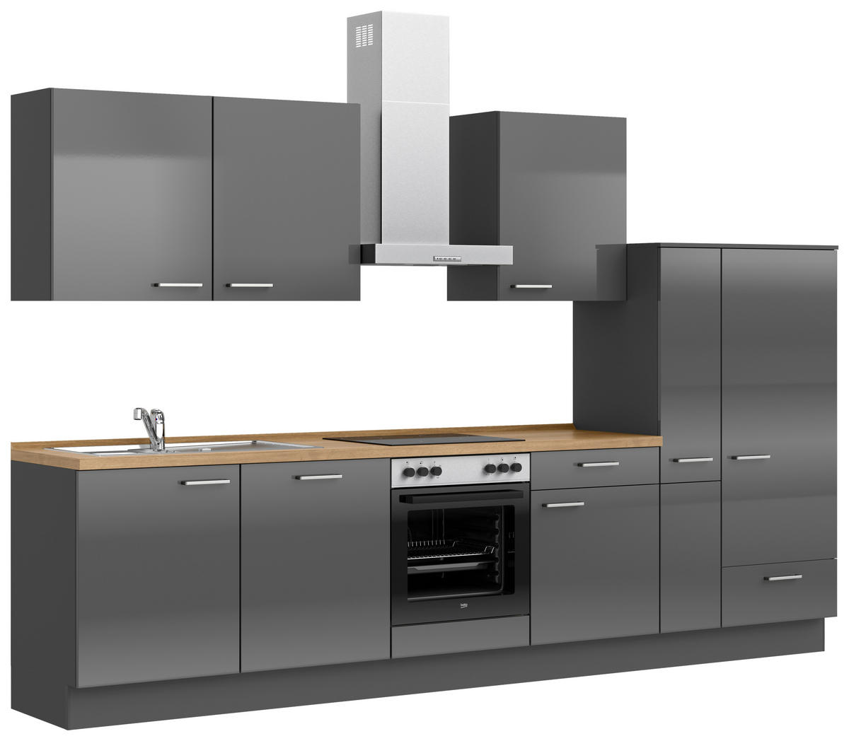 KÜCHENLEERBLOCK 330 cm   in Eichefarben, Schieferfarben  - Schieferfarben/Edelstahlfarben, MODERN, Holzwerkstoff/Metall (330cm) - Nobilia