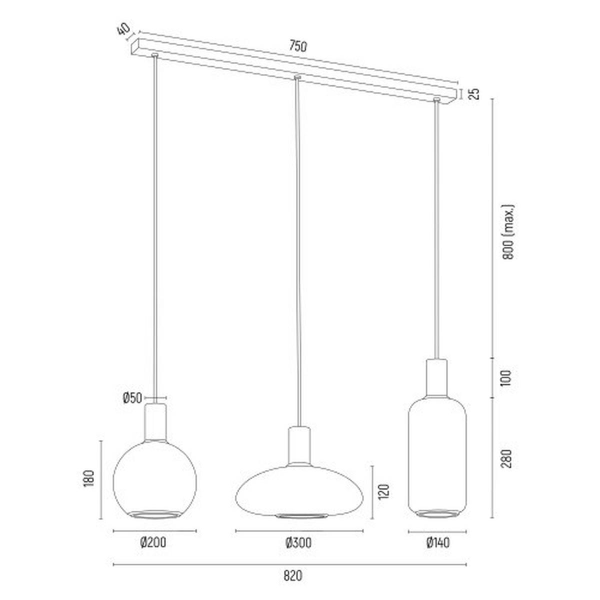 HÄNGELEUCHTE  105/75/30 cm    - Schwarz/Weiß, KONVENTIONELL, Glas/Metall (105/75/30cm)