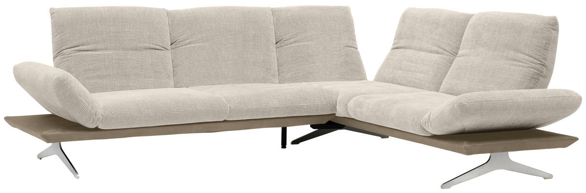 ECKSOFA in Flachgewebe Greige, Graubraun  - Edelstahlfarben/Greige, Design, Textil/Metall (277/209cm) - Koinor