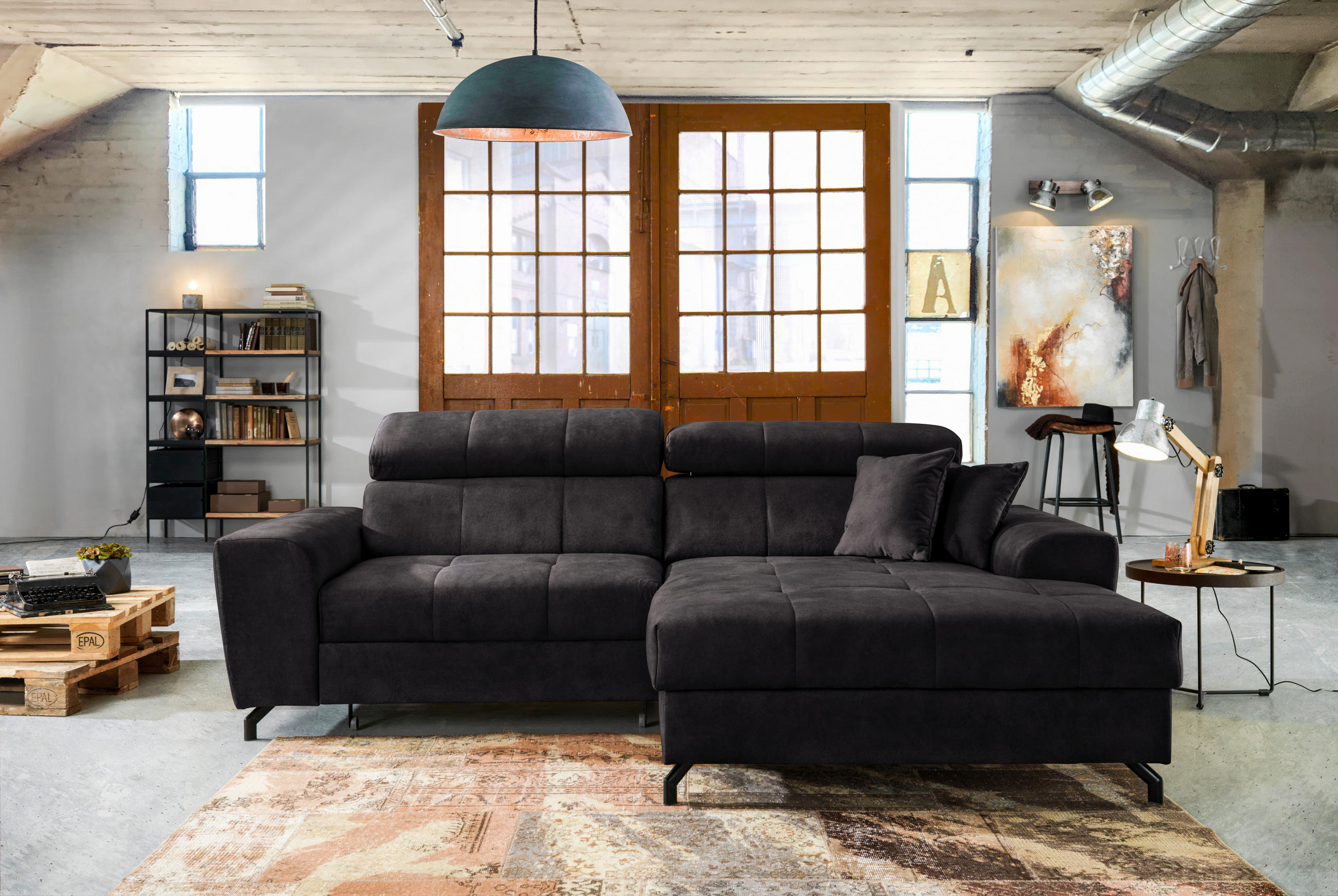 ECKSOFA Graphitfarben Velours  - Schwarz/Graphitfarben, Design, Textil/Metall (267/181cm) - Carryhome