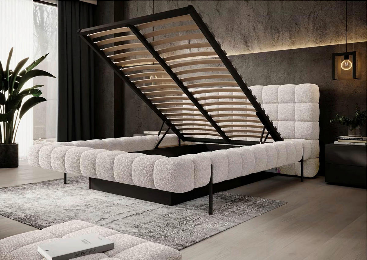 POLSTERBETT Lattenrost, Bettkasten Beige 180/200 cm  - Schwarzbraun/Beige, MODERN, Holz/Metall (180/200cm) - MID.YOU