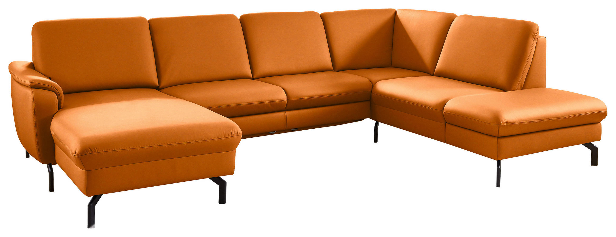 WOHNLANDSCHAFT Echtleder Orange  - Schwarz/Orange, Konventionell, Leder/Metall (168/306/224cm) - Beldomo Premium