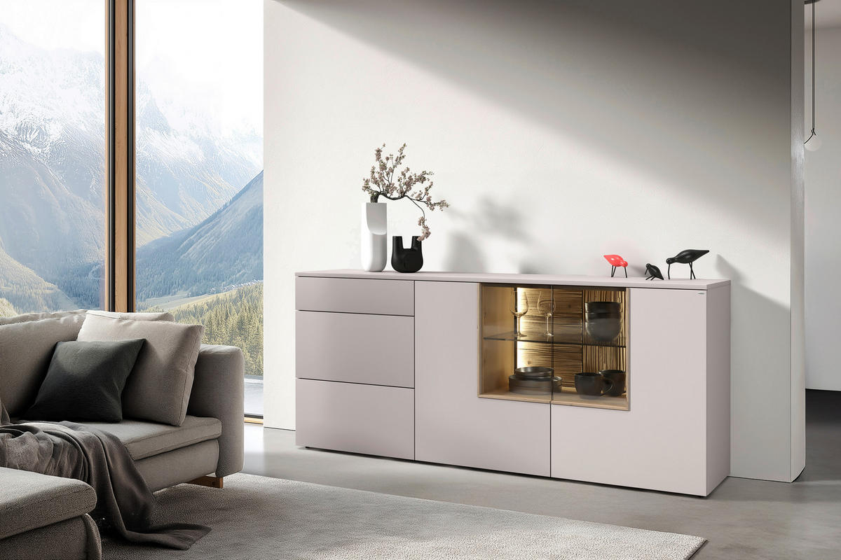 SIDEBOARD Taupe, Wildeiche  192/84/45 cm  - Taupe/Wildeiche, Design, Glas/Holz (192/84/45cm) - Voglauer
