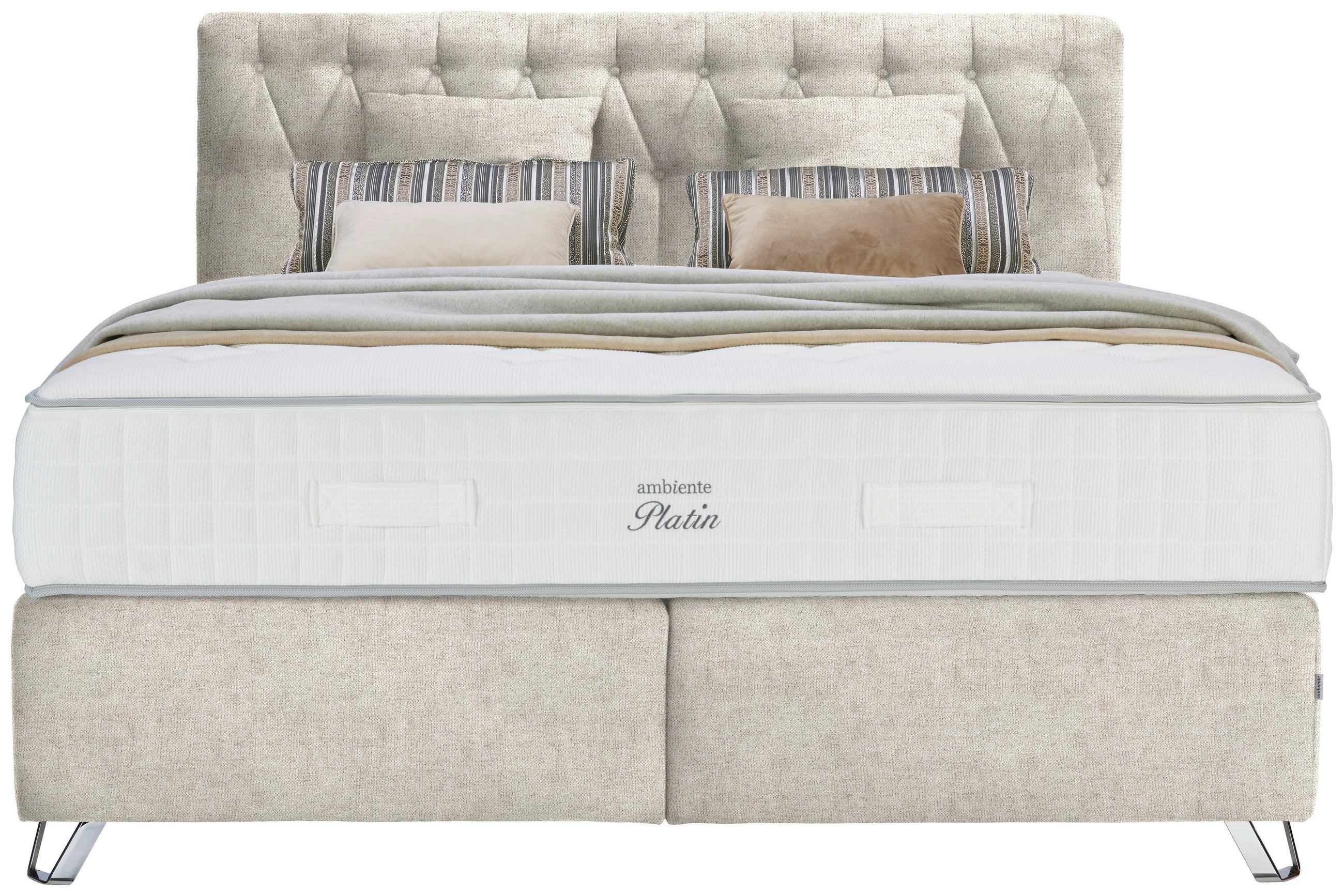 BOXSPRINGBETT 180/200 cm  in Beige  - Beige/Silberfarben, Konventionell, Textil/Metall (180/200cm) - Ambiente