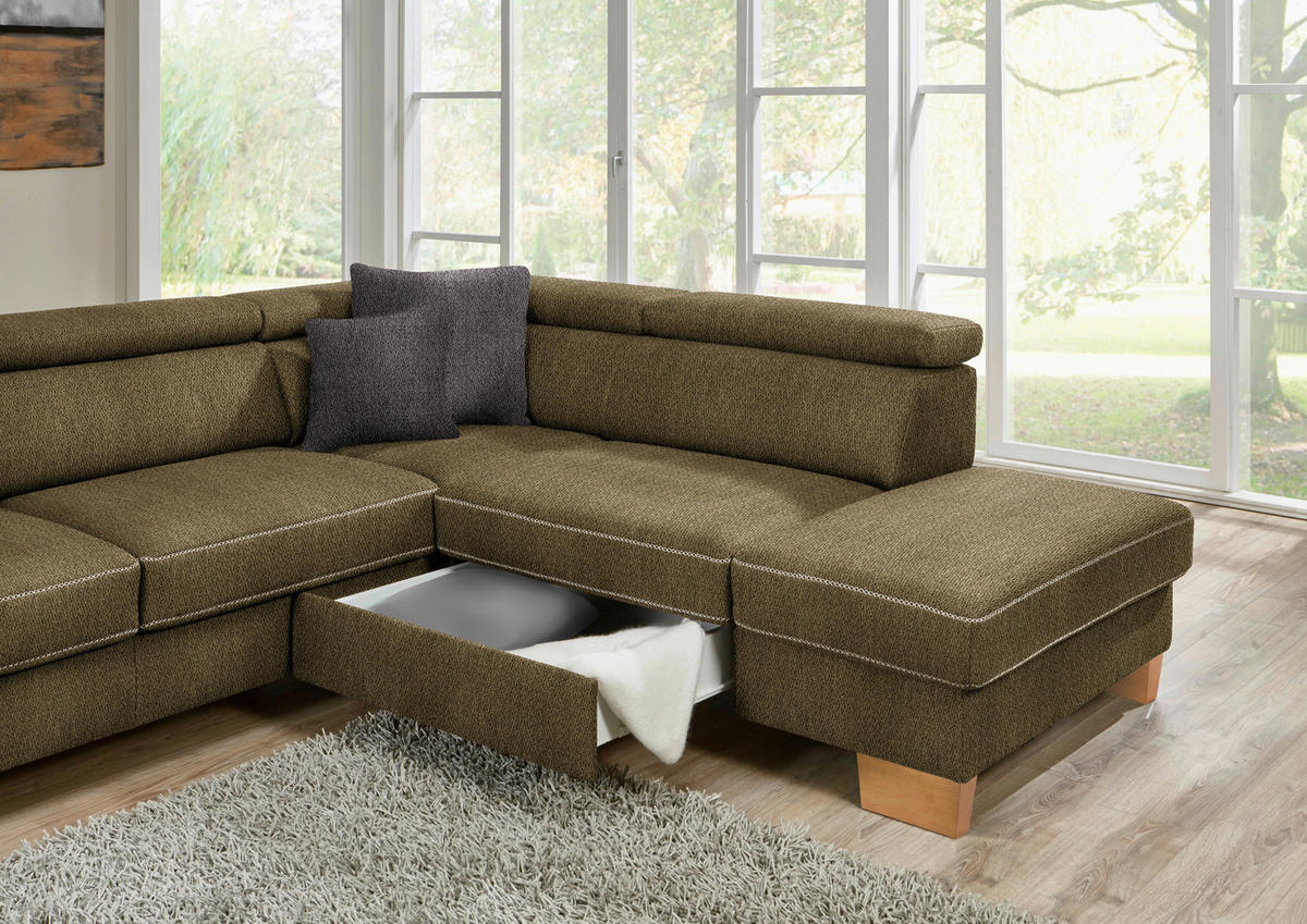 ECKSOFA in Mikrofaser Grün  226/273 cm  - Eichefarben/Beige, Natur, Holz/Textil (226/273cm) - Beldomo System