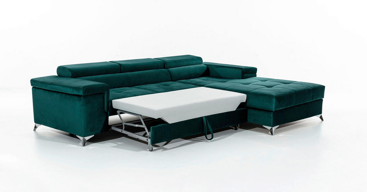 ECKSOFA  Grün Samt  - Silberfarben/Grün, Design, Textil/Metall (281/205cm) - MID.YOU