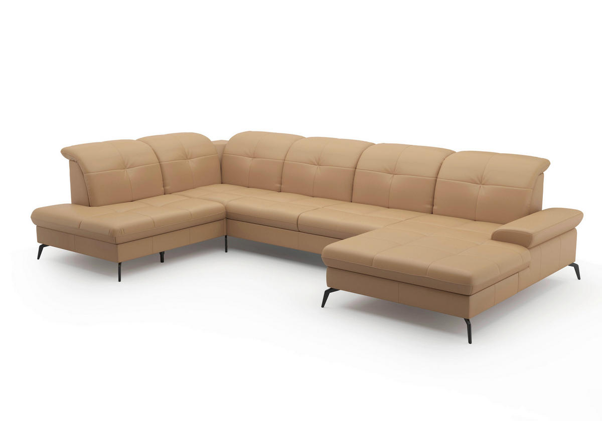 WOHNLANDSCHAFT in Echtleder Cappuccino  - Schwarz/Cappuccino, Konventionell, Leder/Metall (231/357/185cm) - Sit & More